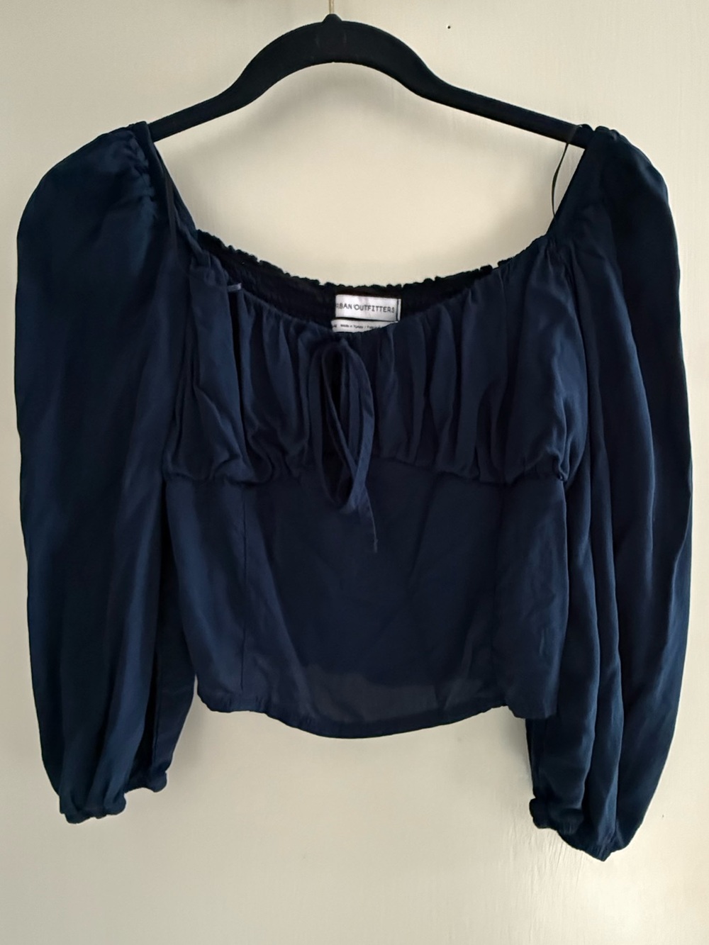 Urban Outfitters Navy Peasant Top with Tie Size M